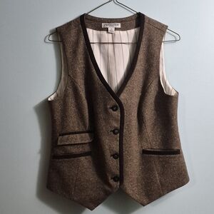 Pendleton Brown Tweed Petite Wool Vest with Navy Logo